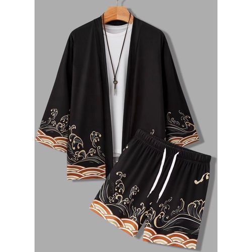 Aléatoire à imprimé vague Kimono & à cordon Short (sans t-shirt) - SHEIN - Modalova