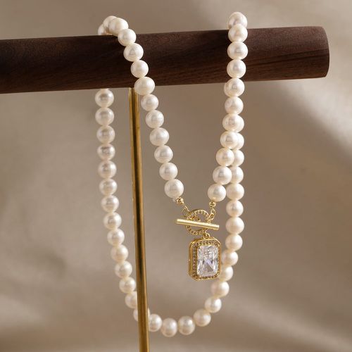 Collier avec pendentif avec perles naturelles et zircone cubique - SHEIN - Modalova