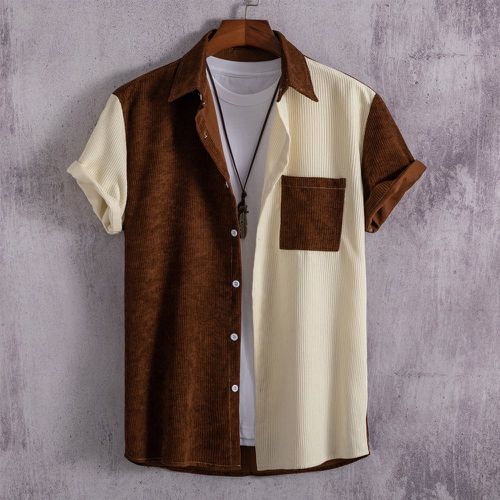 Chemise à blocs de couleurs à bouton à poche (sans t-shirt) - SHEIN - Modalova