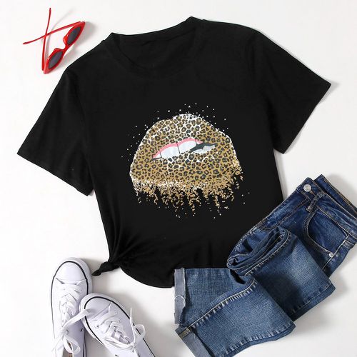 T-shirt avec motif léopard et lèvre - SHEIN - Modalova