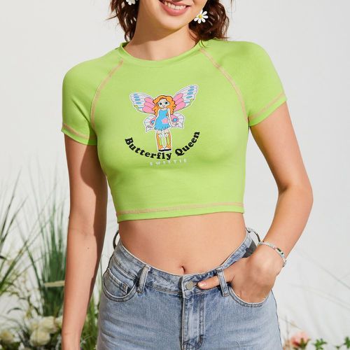 T-shirt figure et slogan manches raglan - SHEIN - Modalova