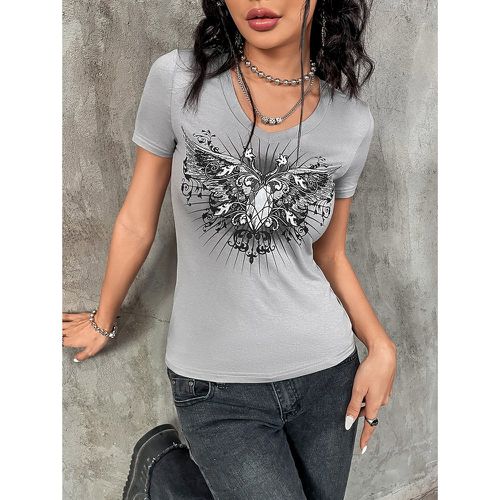T-shirt à imprimé papillon col en V - SHEIN - Modalova