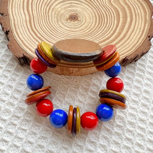 Bracelet perlé à blocs de couleurs en bois - SHEIN - Modalova