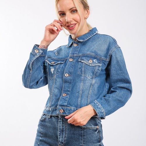 Veste en jean à bouton poche à rabat - SHEIN - Modalova