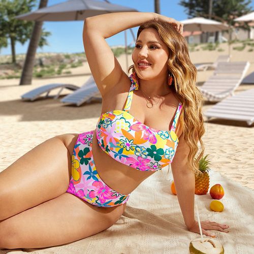 Bikini à imprimé floral à épaule nouée taille haute - SHEIN - Modalova