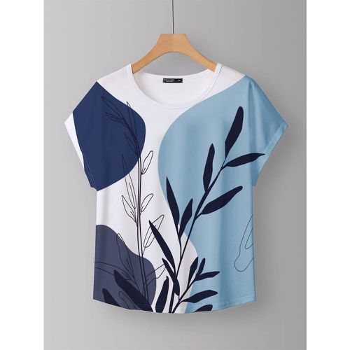 T-shirt à blocs de couleurs à imprimé plante manches chauve-souris - SHEIN - Modalova