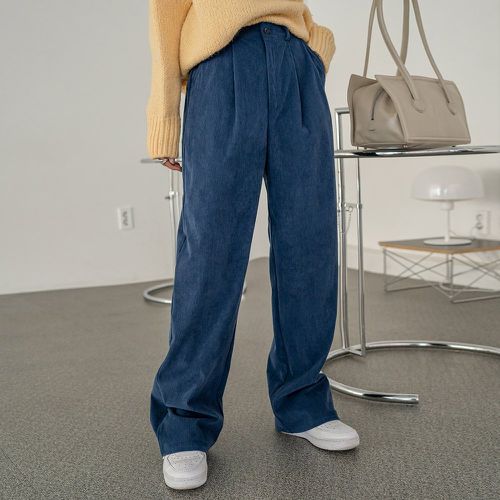 Pantalon taille haute à détail plié en velours côtelé - SHEIN - Modalova