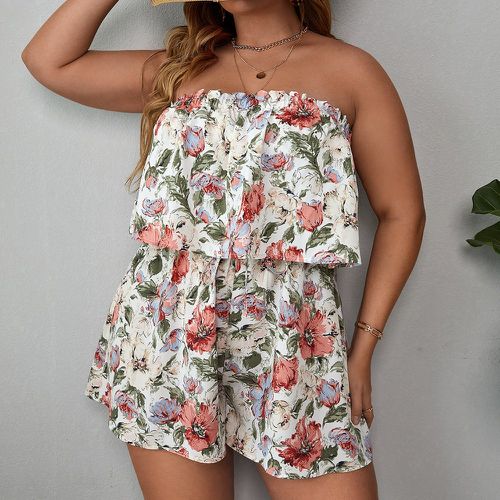 Combishort bustier à imprimé floral à plis à nœud - SHEIN - Modalova