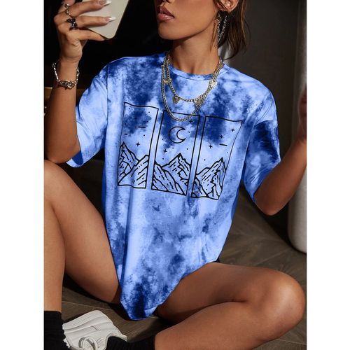 T-shirt à imprimé montagne et lune tie dye - SHEIN - Modalova