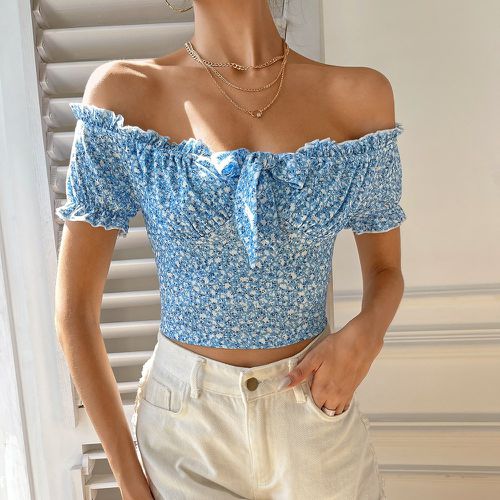 T-shirt court à imprimé floral col bardot - SHEIN - Modalova