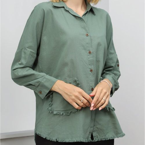 Chemise à ourlet effiloché à poches à bouton - SHEIN - Modalova