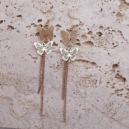 Pendants d'oreilles à franges en métal avec papillon - SHEIN - Modalova