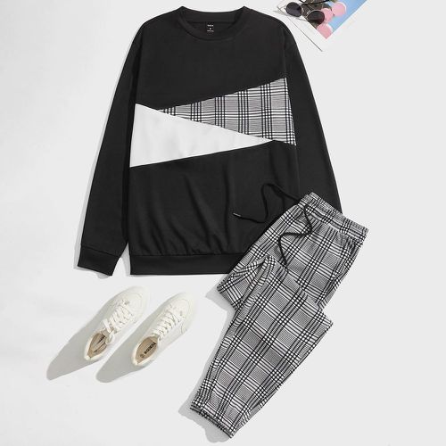 Sweat-shirt à carreaux à blocs de couleurs & Pantalon à cordon - SHEIN - Modalova
