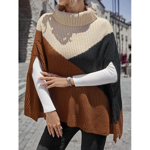 Poncho à blocs de couleurs à col roulé manches cape en tricot - SHEIN - Modalova