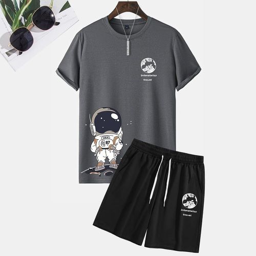 T-shirt astronaute et graphique de slogan & Short à cordon - SHEIN - Modalova