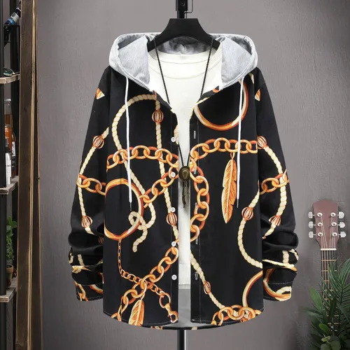 Manteau à capuche à imprimé chaîne à cordon (sans t-shirt) - SHEIN - Modalova