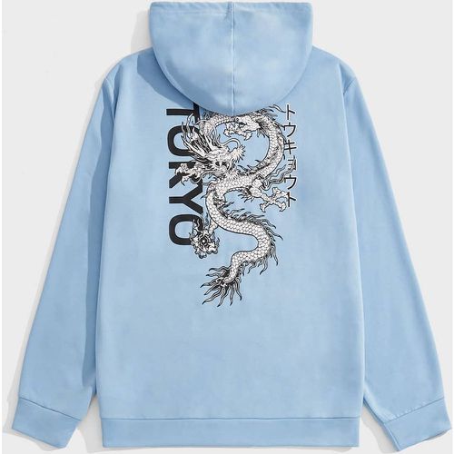 Sweat-shirt à capuche à motif lettre et dragon chinois à poche kangourou à cordon - SHEIN - Modalova