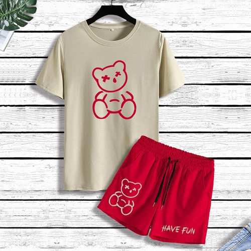 T-shirt à imprimé ours & Short à cordon - SHEIN - Modalova
