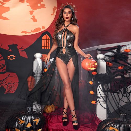 Body de lingerie Costume d'halloween à imprimé python métallique à anneau O ras-du-cou & Serre-tête - SHEIN - Modalova