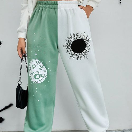 Pantalon de survêtement à imprimé soleil et lune bicolore - SHEIN - Modalova