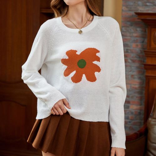 Pull fleuri à manches raglan - SHEIN - Modalova