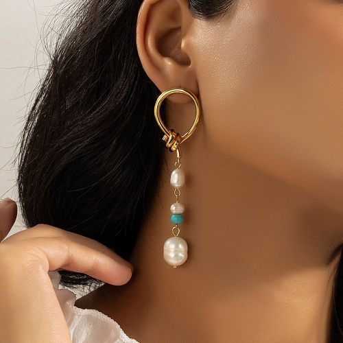 Pendants d'oreilles à détail turquoise et perle de culture - SHEIN - Modalova