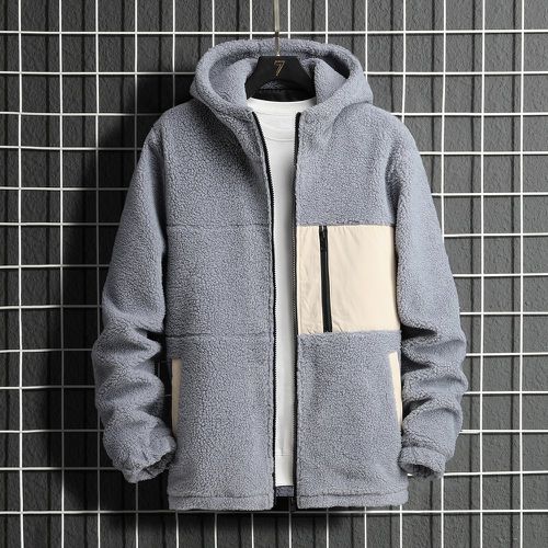 Manteau duveteux à blocs de couleurs zippé à capuche (sans t-shirt) - SHEIN - Modalova