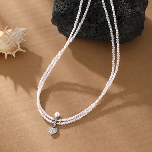 Collier perle de culture à strass à pendentif cœur - SHEIN - Modalova