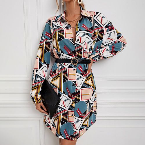 Robe chemise à imprimé géométrique (sans ceinture) - SHEIN - Modalova