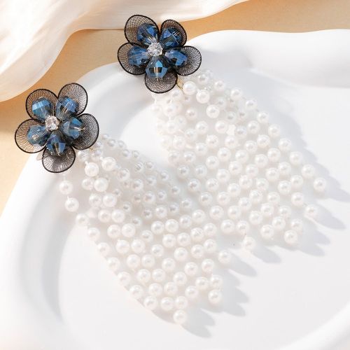 Pendants d'oreilles cristal fleur & fausse perle à franges - SHEIN - Modalova
