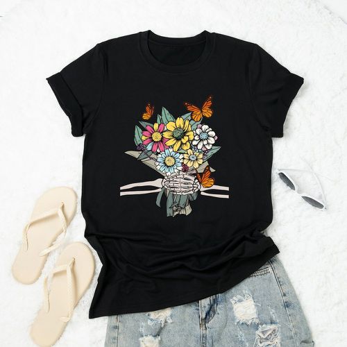 T-shirt fleuri & à imprimé squelette - SHEIN - Modalova