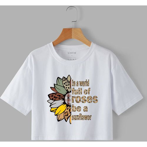 T-shirt court à motif floral et slogan - SHEIN - Modalova