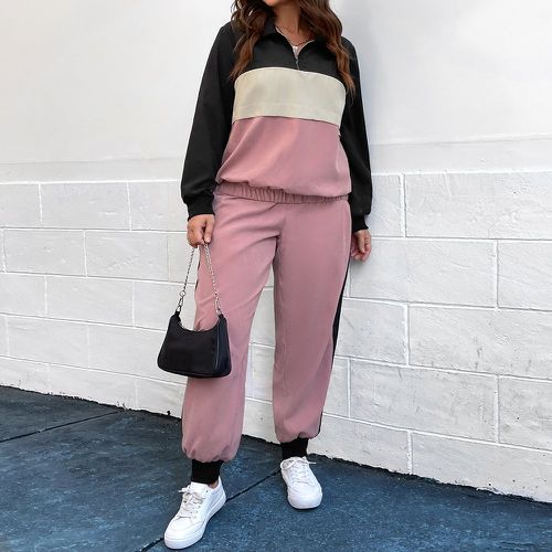 Pantalon & Sweat-shirt à blocs de couleurs zippé - SHEIN - Modalova