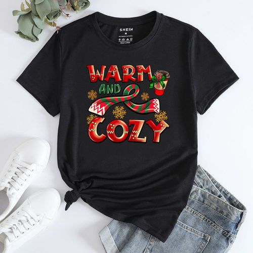 T-shirt à imprimé Noël col rond - SHEIN - Modalova