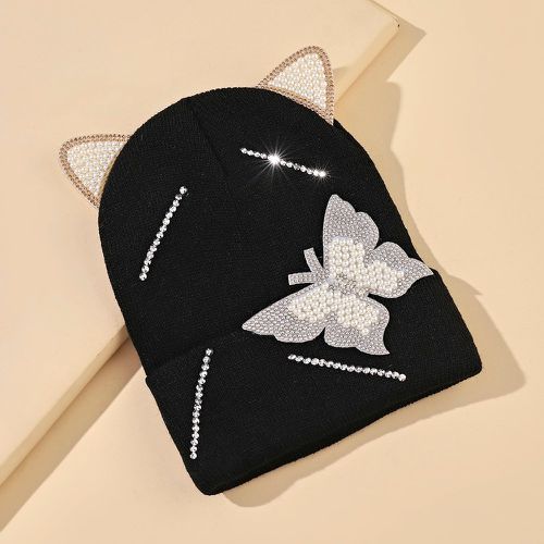 Bonnet à strass & fausse perle papillon & dessin animé à oreilles - SHEIN - Modalova
