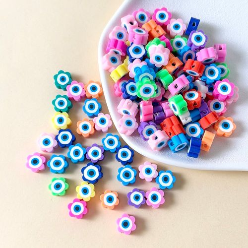 Pièces Perle de couleur aléatoire mauvais œil motif design fleur DIY - SHEIN - Modalova