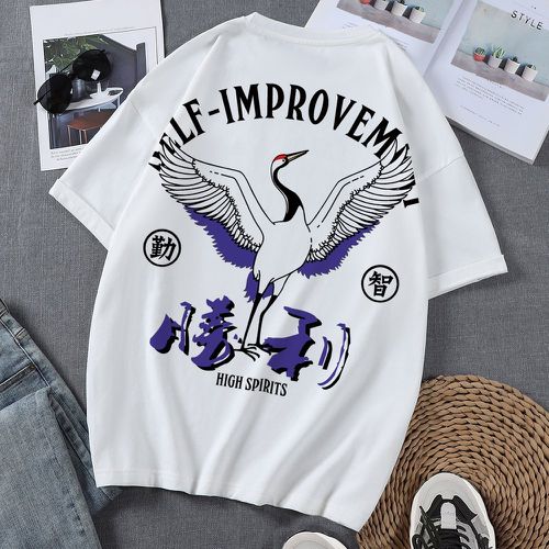 T-shirt à imprimé lettre chinoise & grue - SHEIN - Modalova