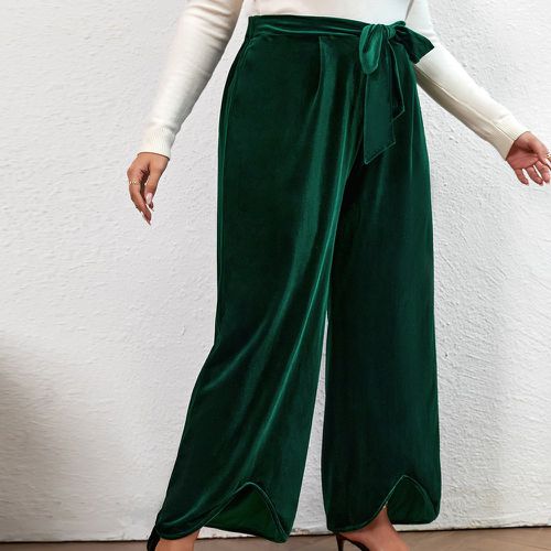Pantalon ample en velours taille haute asymétrique à nœud - SHEIN - Modalova