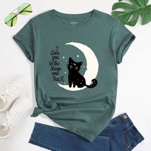T-shirt à imprimé chat et lune - SHEIN - Modalova