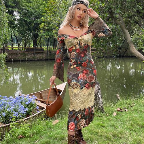 Robe grunge à imprimé floral col bardot torsadé en dentelle - SHEIN - Modalova