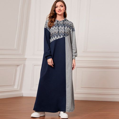Robe sweat-shirt à capuche à imprimé géométrique à blocs de couleurs à cordon - SHEIN - Modalova
