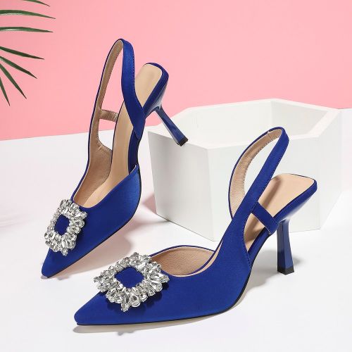 Sandales à talon haut noir tendances avec bout pointu, nœud papillon et décoration de strass - SHEIN - Modalova