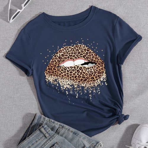 T-shirt à imprimé bouche et léopard - SHEIN - Modalova