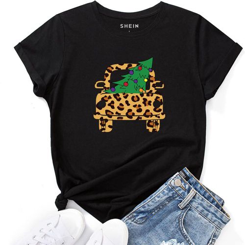 T-shirt à imprimé arbre Noël et léopard - SHEIN - Modalova