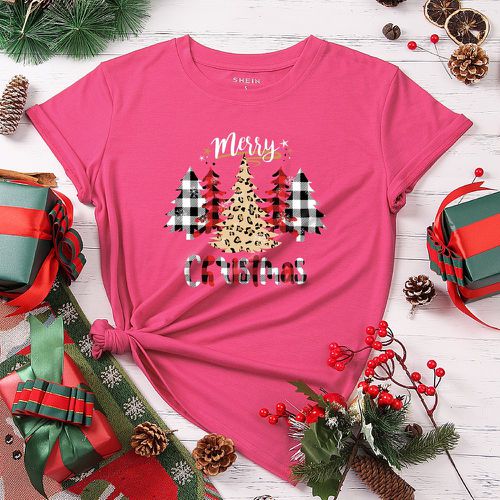 T-shirt à motif d'arbre de Noël et lettres - SHEIN - Modalova