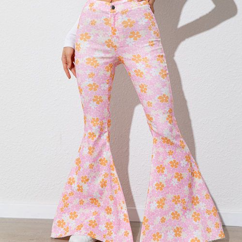 Pantalon évasé style années 70 à imprimé floral - SHEIN - Modalova