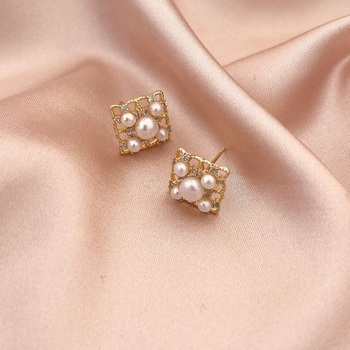Clous d'oreilles zircone cubique & perle de culture - SHEIN - Modalova