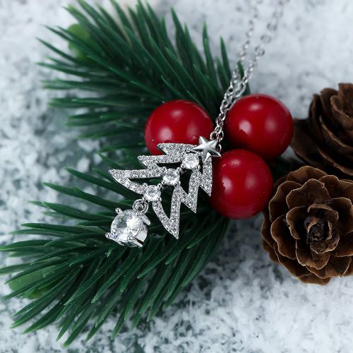 Collier Noël zircone cubique à breloque arbre - SHEIN - Modalova
