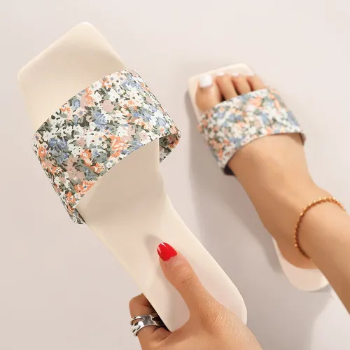 Sandales plates fleuri graphique - SHEIN - Modalova