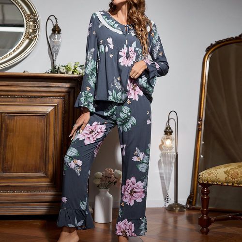 Ensemble de pyjama à imprimé floral à col claudine manches évasées à volants - SHEIN - Modalova
